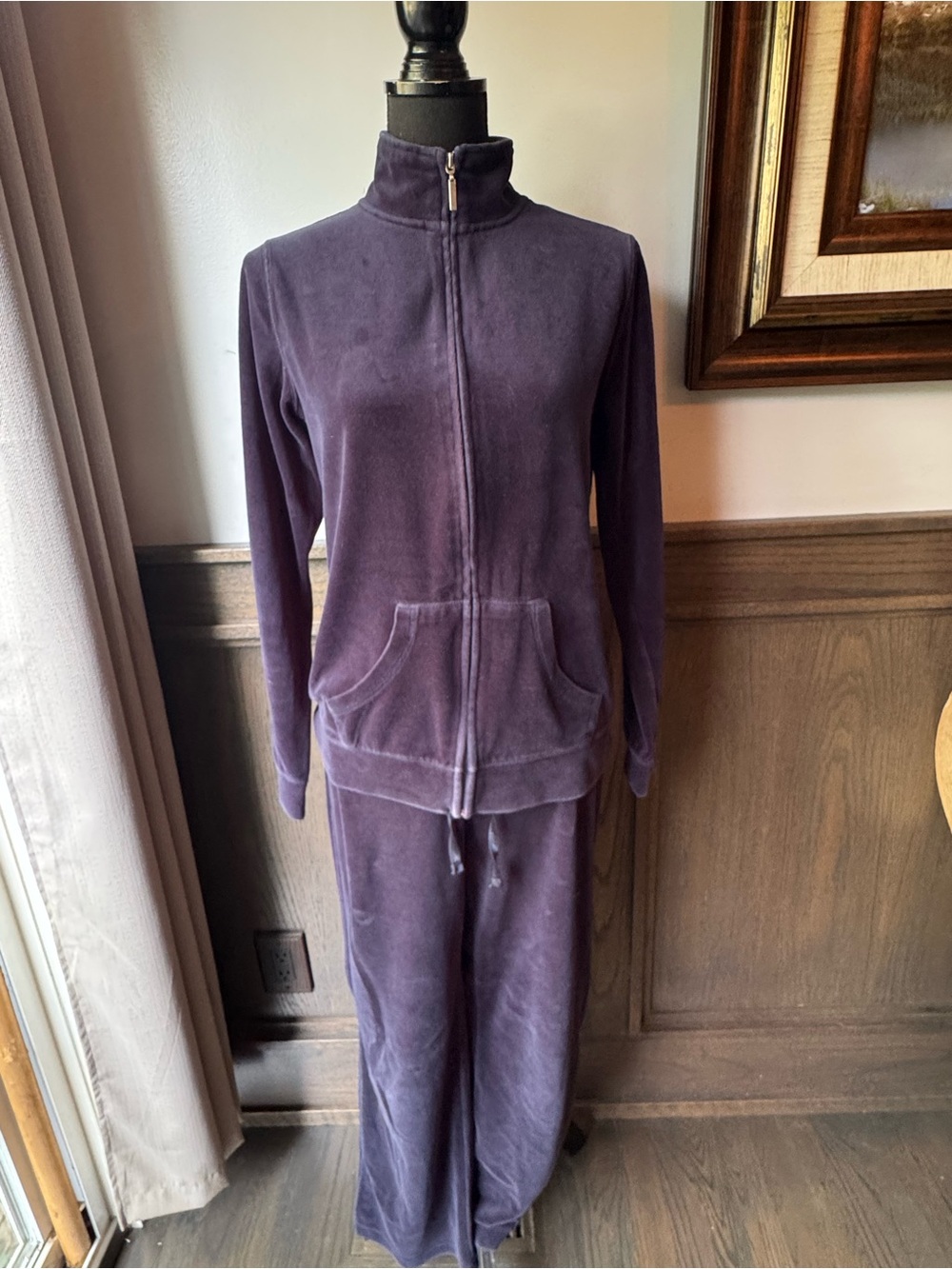 Exertek Navy Blue Velour Tracksuit Set Y2K Lounge Jacket Pants small - Picture 2 of 7